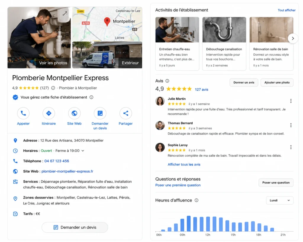 Exemple de fiche Google Business Profile optimisée pour un plombier à Montpellier