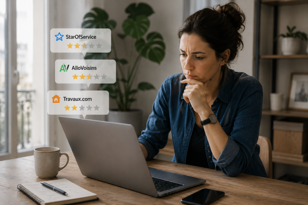 Artisane recherchant des plateformes de mise en relation pour trouver des clients en ligne