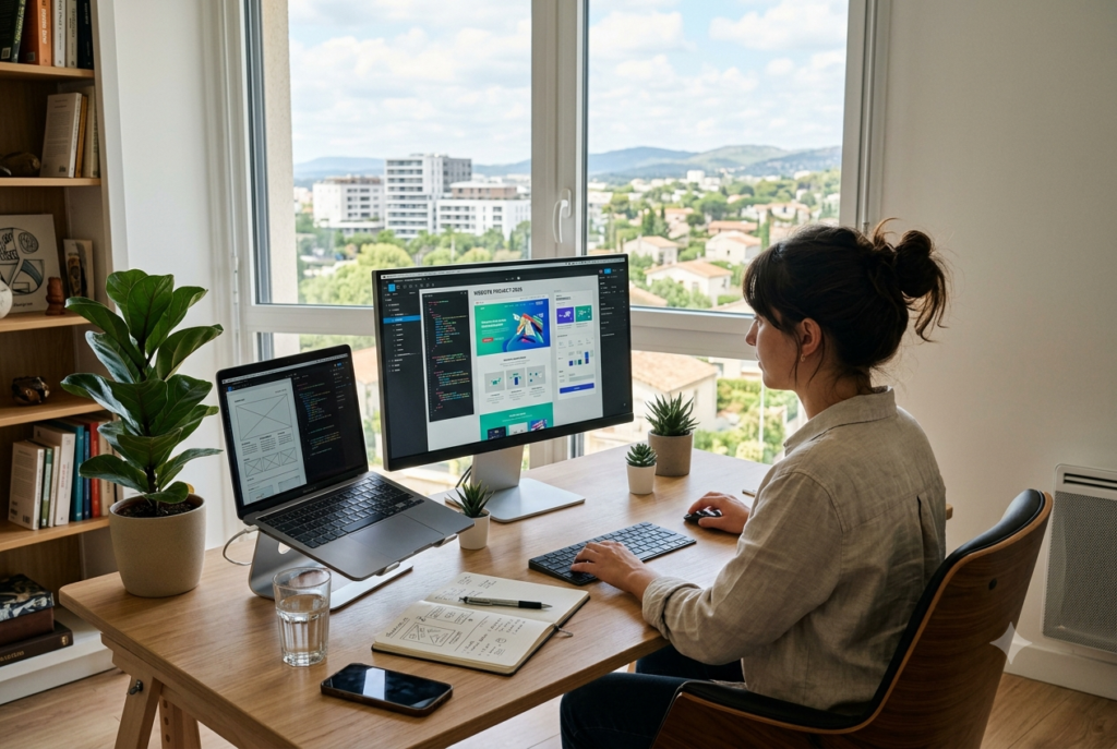 Webdesigner travaillant sur le budget d'un site internet en 2026
